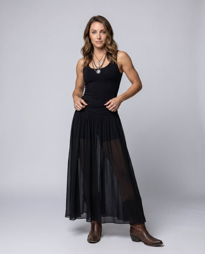 Damen Langer Chiffonrock mit hohem Bund und romantischen Falten EB