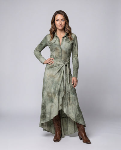 Damen Langer Hemdkleid mit asymmetrischem Saum und praktischen Taschen EB