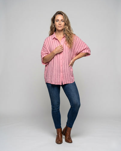 Damen lässige Oversize-Bluse mit Streifen EB