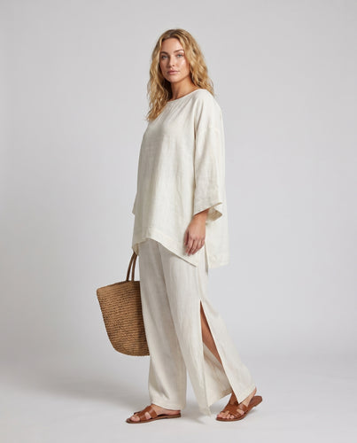 Damen Lässiges Sommer-Set aus luftigem Leinen mit weitem Schnitt und eleganter Silhouette EB