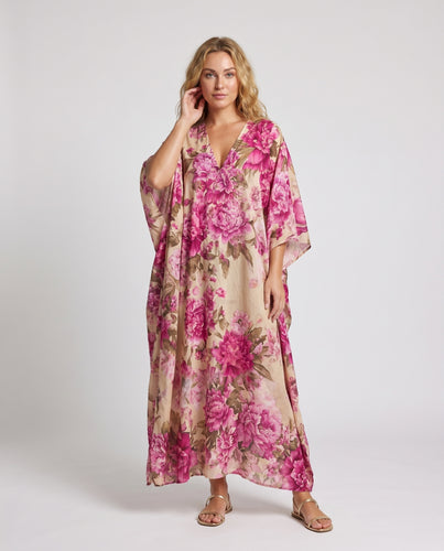 Damen Leichtes Kaftan mit floralem Design EB