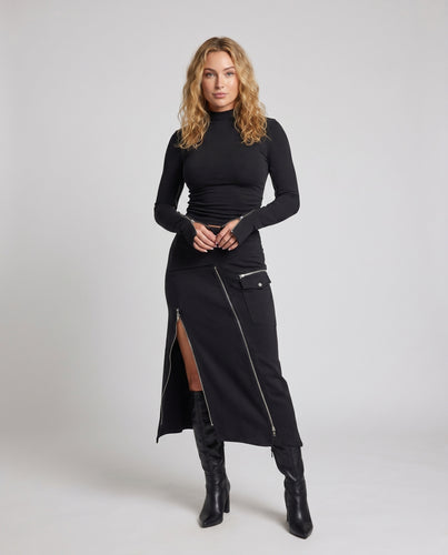 Damen Longsleeve Kleid mit asymmetrischem Reißverschluss und eleganter Silhouette EB