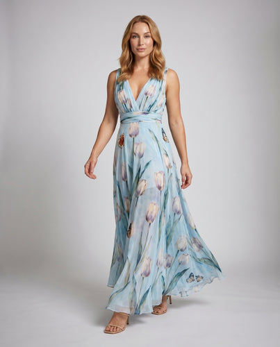 Damen Maxi-Kleid mit eleganten Blumendruck EB