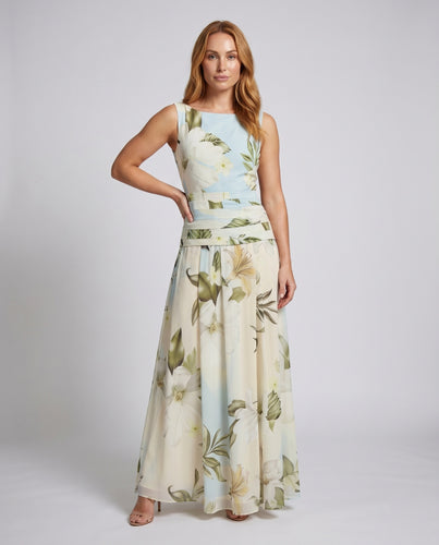 Damen Maxi-Kleid mit floralem Design und figurbetonter Silhouette EB