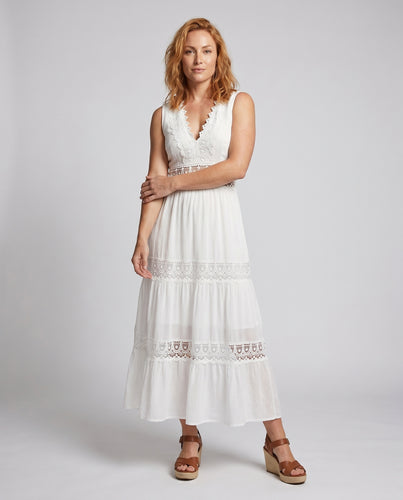 Damen Maxikleid mit floralem Spitzenbesatz EB