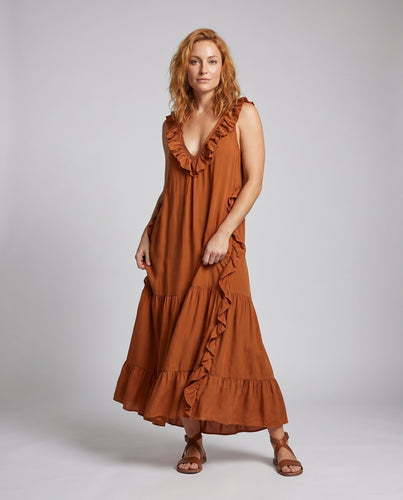 Damen Maxikleid mit Rüschendetails EB
