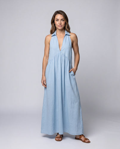 Damen Maxikleid mit tiefem Ausschnitt und Taschen EB