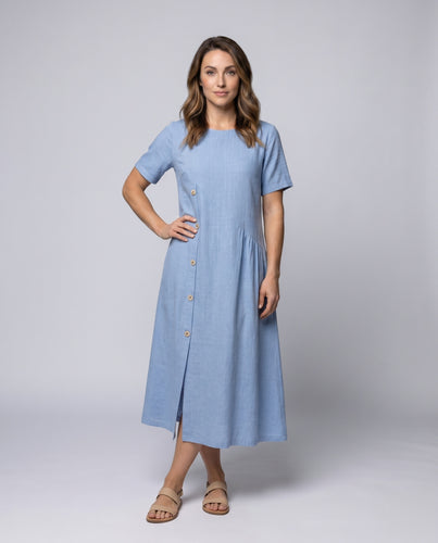 Damen Midikleid mit asymmetrischem Schnitt und praktischen Knöpfen EB