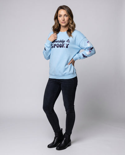 Damen Motivpullover mit schimmernden Geistern und Fledermäusen R&B