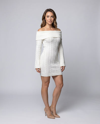 Damen Off-Shoulder Strickkleid mit Kabelmuster EB
