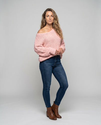 Damen Oversized Strickpullover mit weitem Schnitt und lässigem V-Ausschnitt EB