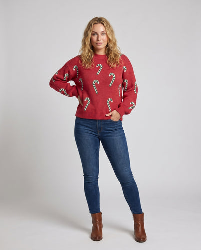Damen Pullover mit festlichem Zuckerstangen-Motiv EB