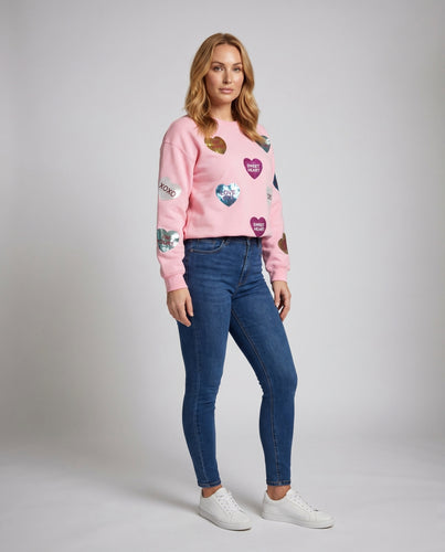 Damen Sweatshirt mit Paillettenmotiven und lockerer Passform EB