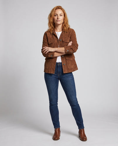 Damen Wildlederjacke mit praktischen Taschen und stylischem Schnitt EB