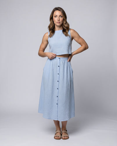 Damen Zweiteiliges Set aus luftiger Bluse und midilanger Rock EB