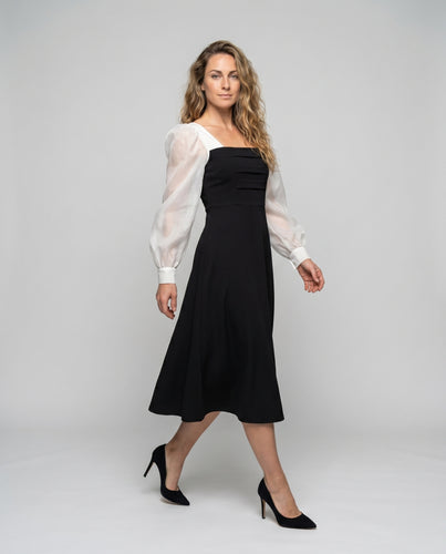 Damen Ärmelkleid mit Puffärmeln und quadratischem Ausschnitt