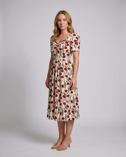 Damen Blumenkleid mit Puffärmeln und eleganter Taille