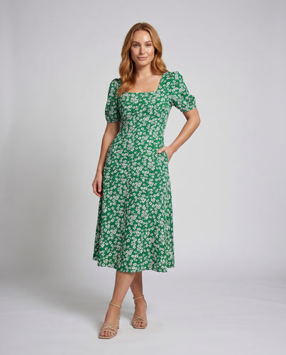 Damen Blumenkleid mit Puffärmeln und romantischem V-Ausschnitt