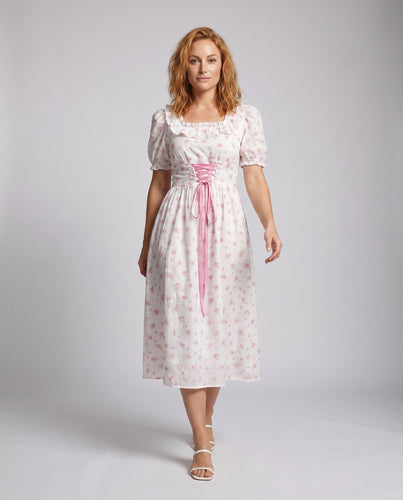 Damen Blumenkleid mit Rüschenärmeln und elegantem Bindeband