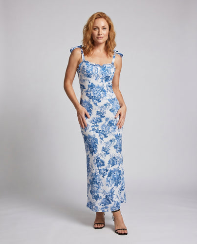 Damen Blumenkleid mit zarten Spaghettiträgern und Rüschendetails