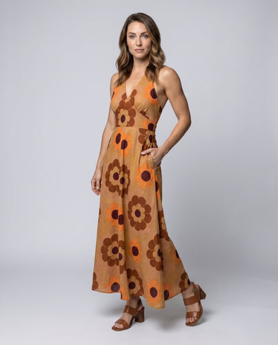 Damen Blumiges Maxikleid mit schwingendem Rock und V-Ausschnitt