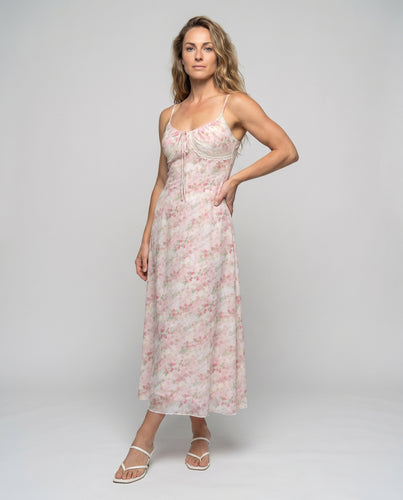Damen Blumiges Spaghettiträgerkleid mit Raffung