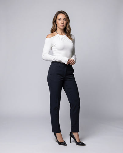 Damen Elegante und figurbetonte Langarmbluse mit asymmetrischem Schnitt