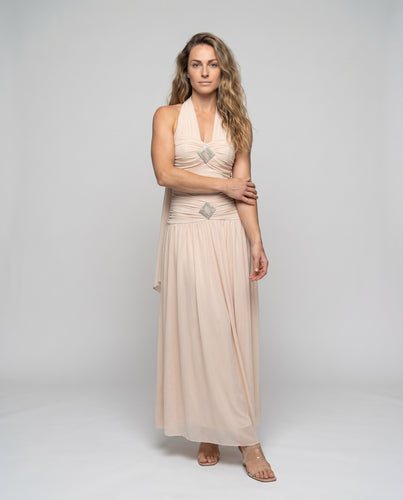 Damen elegantes Abendkleid mit dekorativen Raffung und glitzernden Akzenten