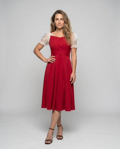 Damen Elegantes Abendkleid mit Puffärmeln und Vintage-Rüschen