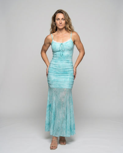 Damen elegantes bodenlanges Kleid mit raffiniertem Schnitt und langen Trägern