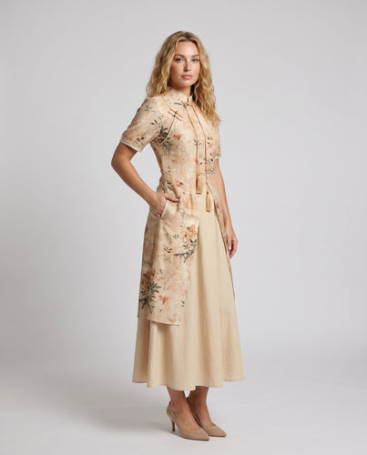 Damen Elegantes floral bedrucktes Maxi-Kleid mit Taillierung