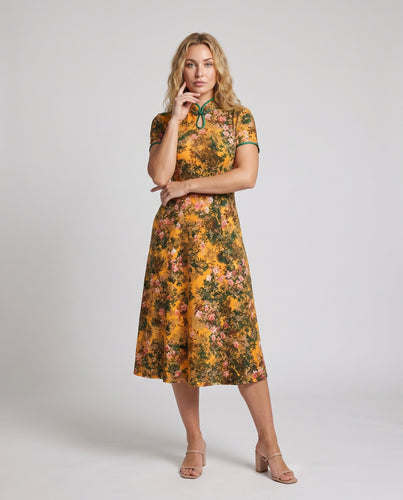 Damen elegantes floral bedrucktes Midi-Kleid