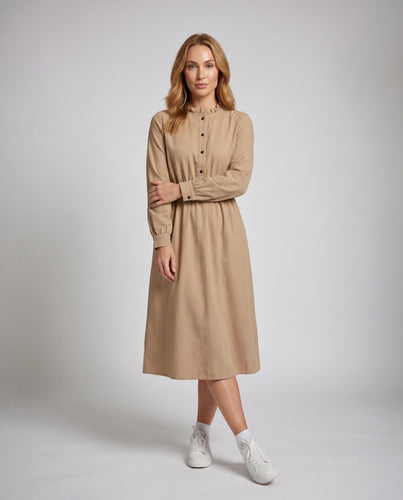 Damen Elegantes Hemdblusenkleid mit Taillengürtel und langen Ärmeln