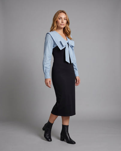 Damen elegantes Kleid mit Bubikragen und Rüschendetails