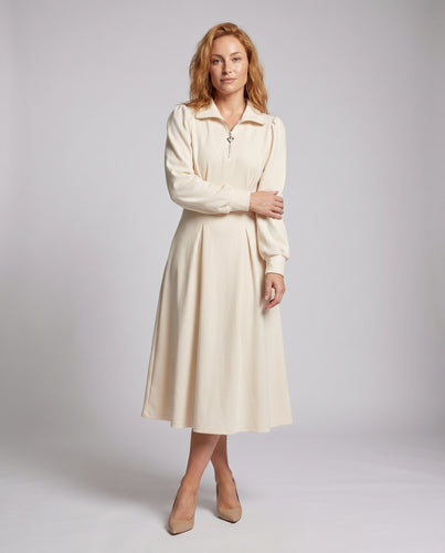 Damen elegantes Kleid mit Reißverschluss und hohen Kragen