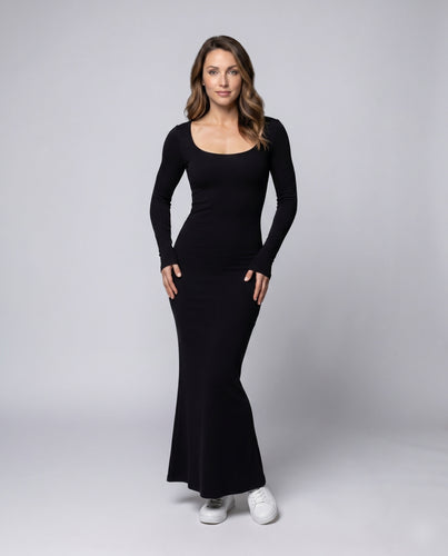 Damen Elegantes Langarmkleid mit schickem V-Ausschnitt und fließendem Stoff