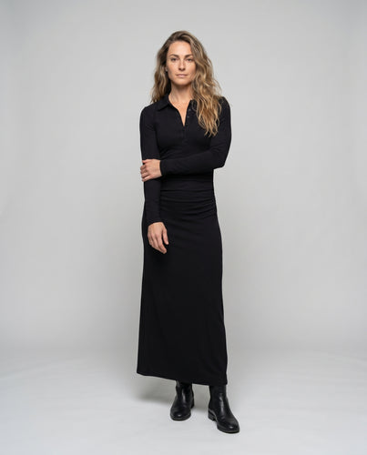 Damen Elegantes Longsleeve Maxikleid mit raffiniertem V-Ausschnitt und figurformendem Schnitt