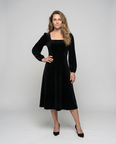 Damen Elegantes Maxi-Kleid mit quadratischem Ausschnitt und langen Puffärmeln
