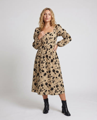 Damen Elegantes Maxikleid mit floralen Mustern und Puffärmeln