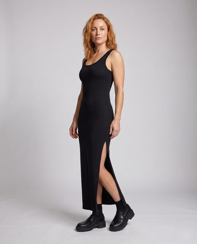 Damen elegantes Maxikleid mit hohem Schlitz und figurbetontem Schnitt