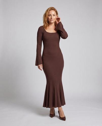 Damen Elegantes Maxikleid mit kreativen Trompetenärmeln und fließendem Rock