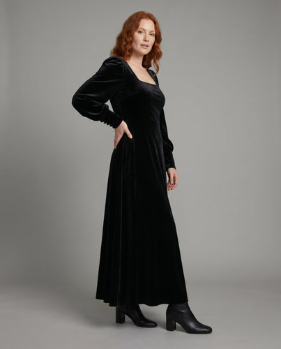 Damen Elegantes Maxikleid mit Puffärmeln und quadratischem Ausschnitt
