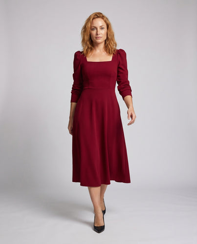 Damen elegantes Maxikleid mit quadratischem Ausschnitt und Puffärmeln