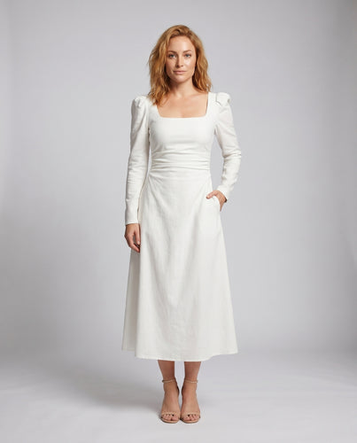 Damen Elegantes Maxikleid mit quadratischem Ausschnitt und Puffärmeln