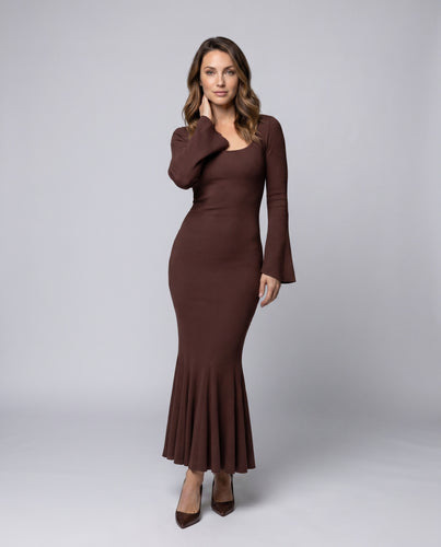 Damen Elegantes Maxikleid mit schmalem Schnitt und ausgestellten Ärmeln