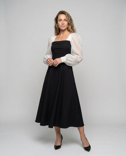 Damen Elegantes Maxikleid mit transparenten Puffärmeln und gerafftem Oberteil