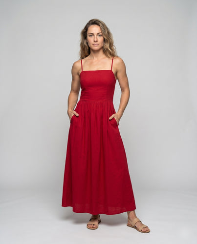 Damen Elegantes Maxikleid mit verstellbaren Spaghettiträgern und schwingendem Saum