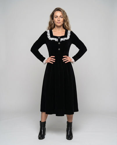 Damen Elégantes Midi-Kleid mit Spitzenkragen und einem klassischen Schnitt