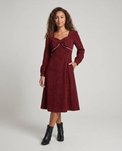 Damen Elegantes Midikleid mit raffiniertem Knopfdesign und Puffärmeln