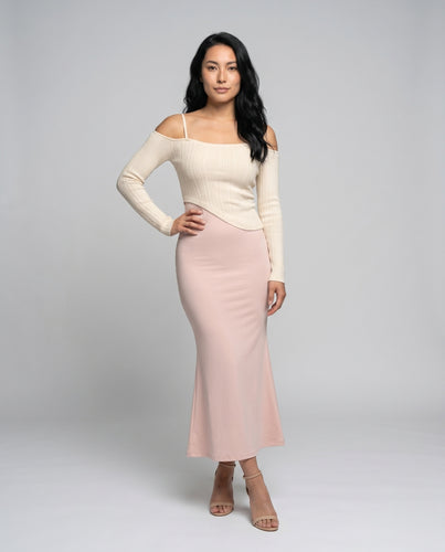 Damen Elegantes Oberteil mit schulterfreiem Design und figurbetonter Maxiröhre